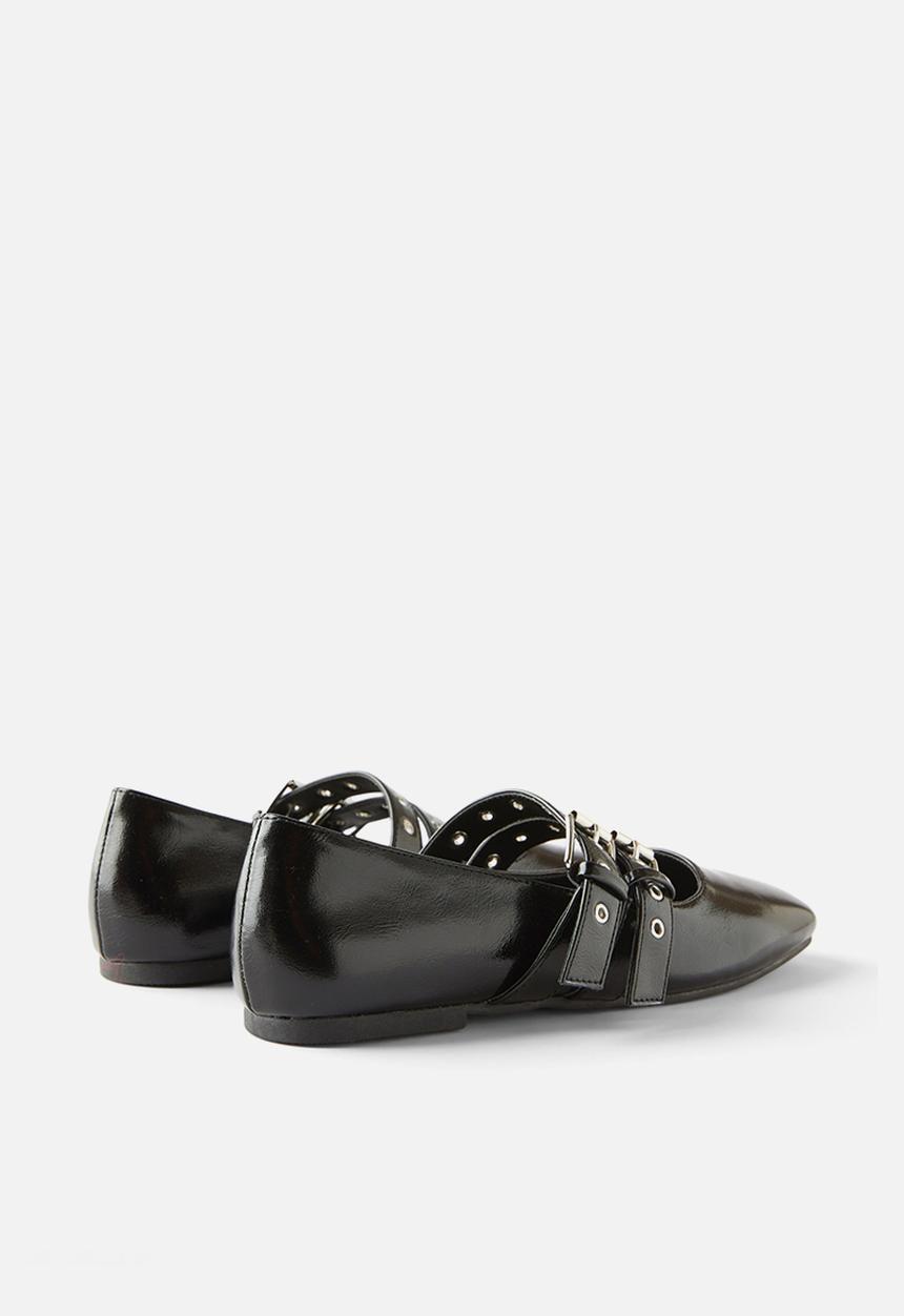 Cotton On - Miley double strap ballet - black textured