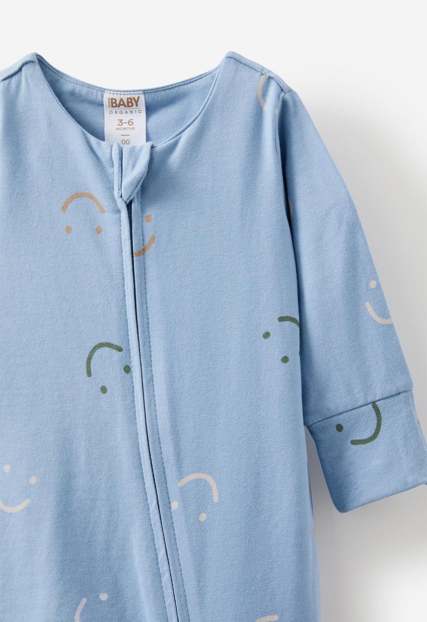 Cotton On - The long sleeve zip romper - dusty blue/smiles
