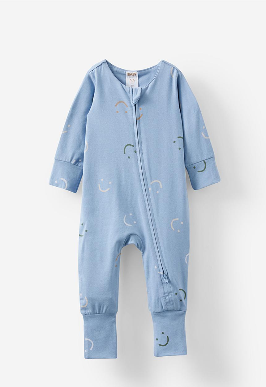 Cotton On - The long sleeve zip romper - dusty blue/smiles