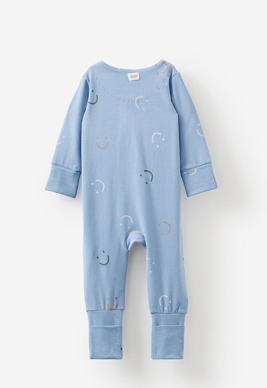 Cotton On - The long sleeve zip romper - dusty blue/smiles