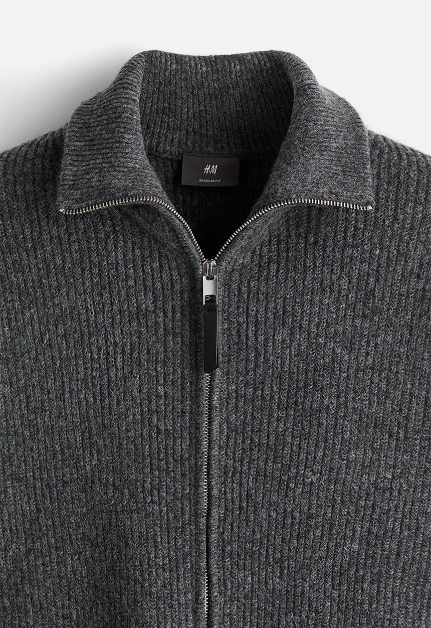 H&M - Regular fit rib-knit cardigan - dark grey marl