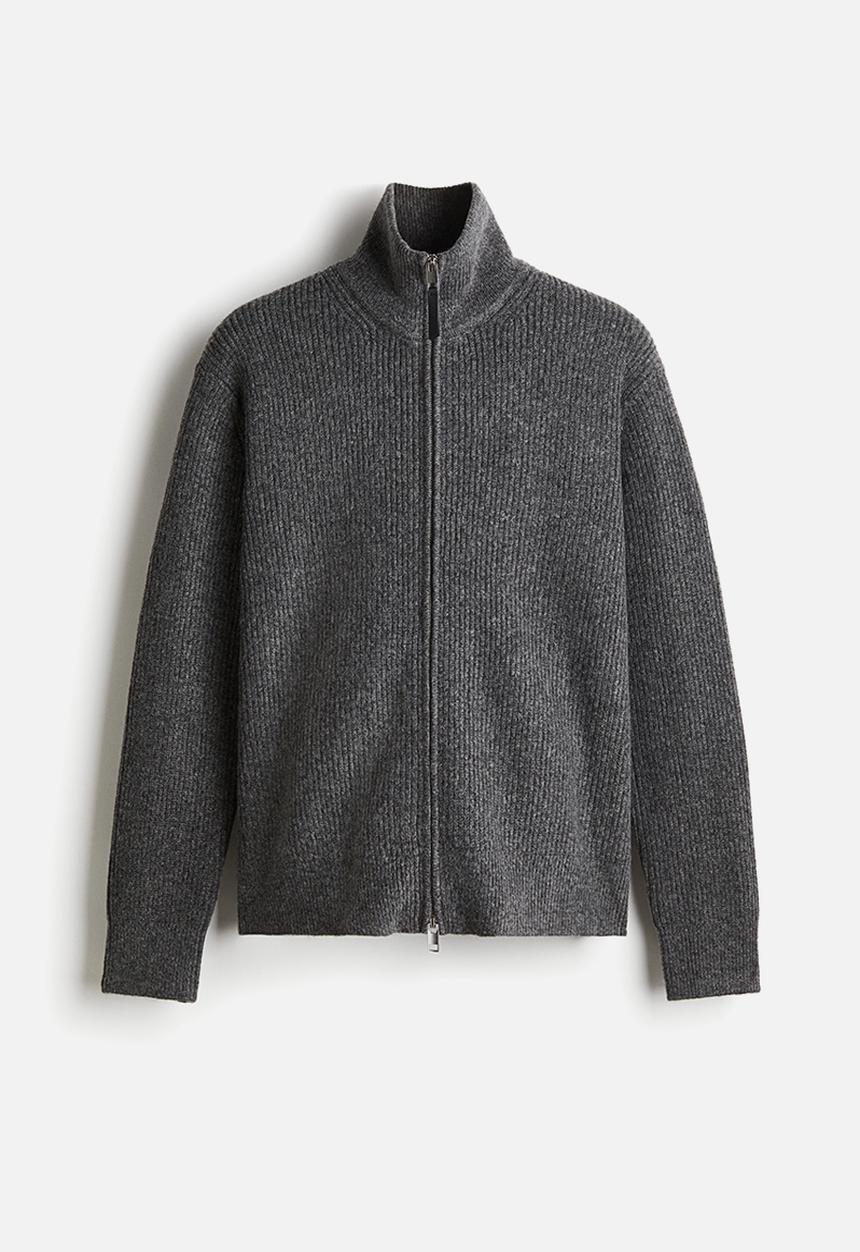 H&M - Regular fit rib-knit cardigan - dark grey marl