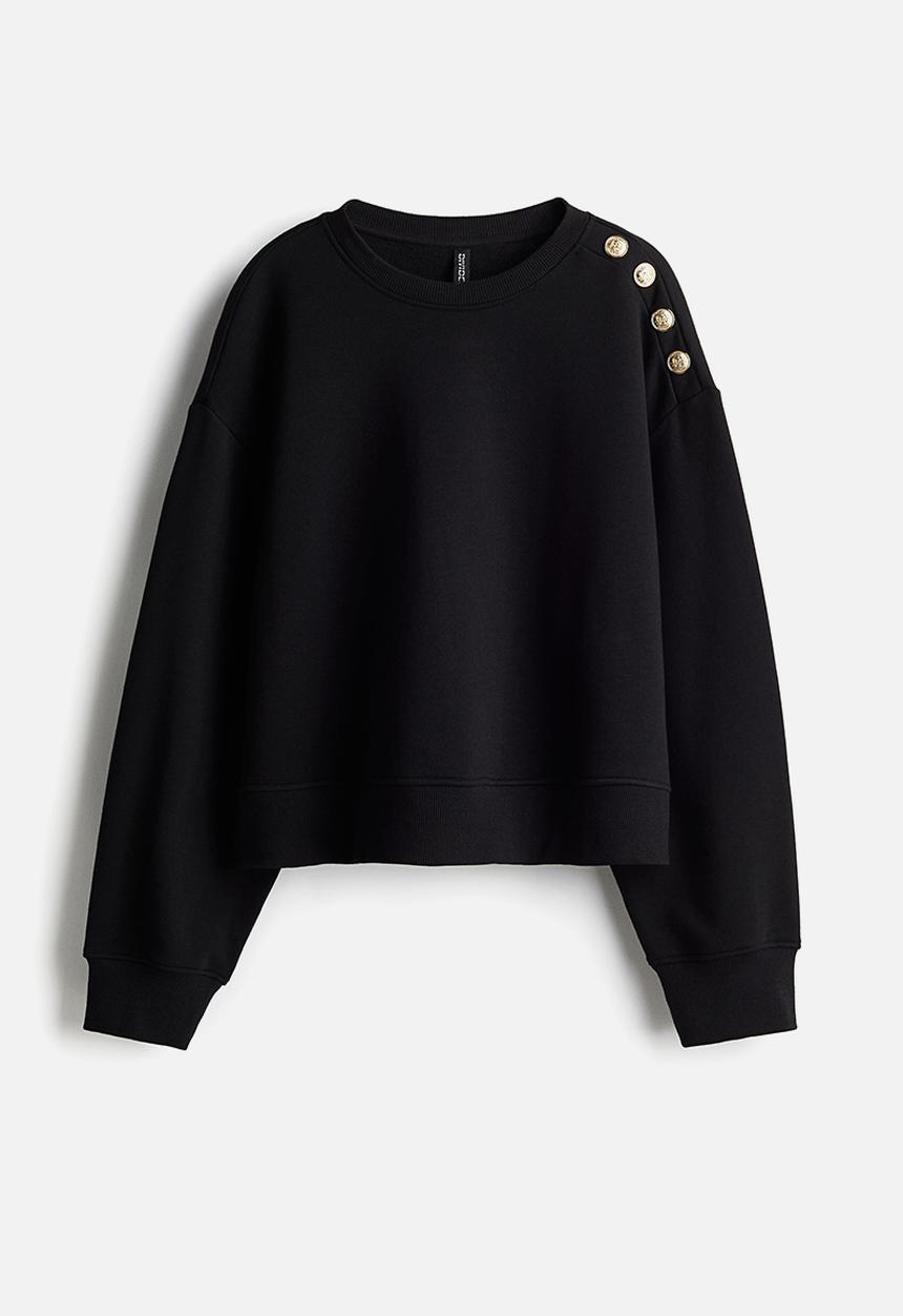 H&M - Button-detail sweatshirt - black