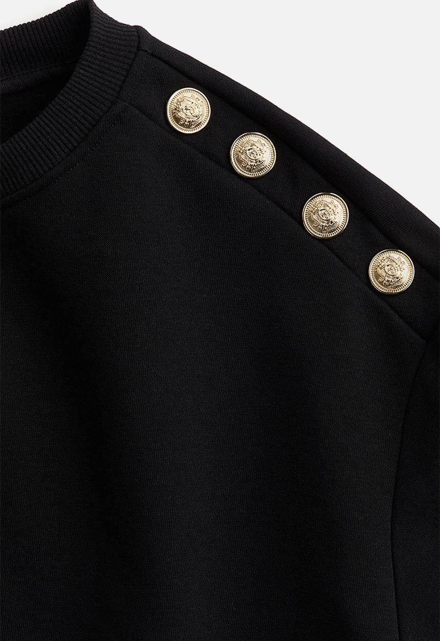 H&M - Button-detail sweatshirt - black