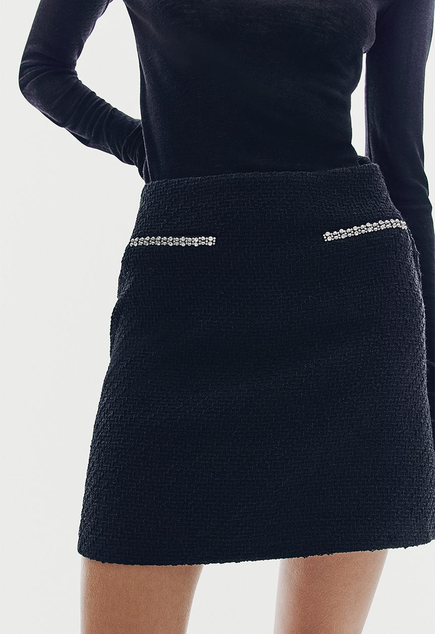 H&M - Bouclé mini skirt - black rhinestones