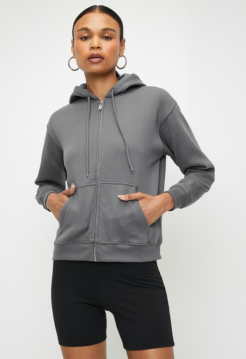 H&M - Cropped zip-through hoodie - grey