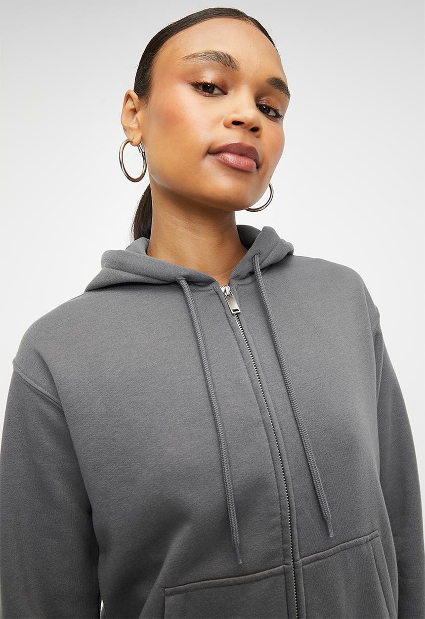 H&M - Cropped zip-through hoodie - grey