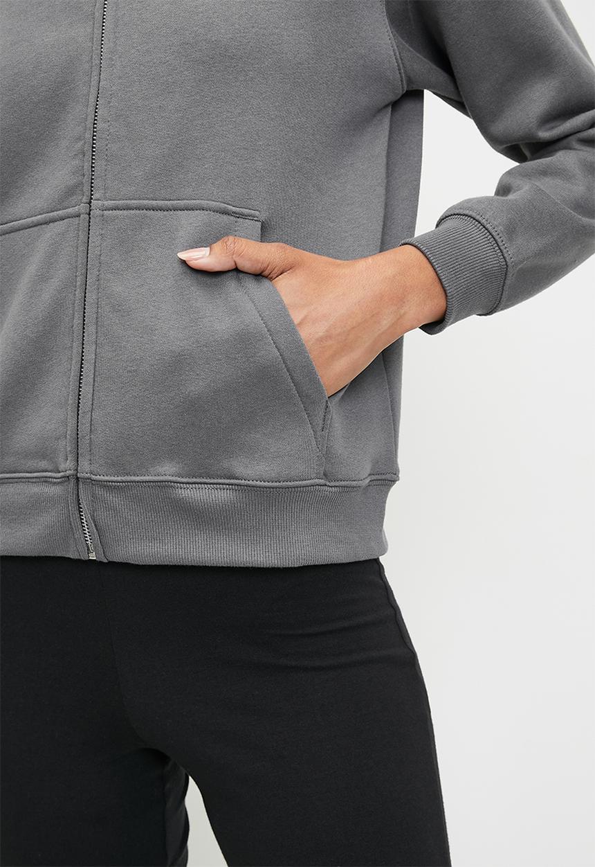 H&M - Cropped zip-through hoodie - grey