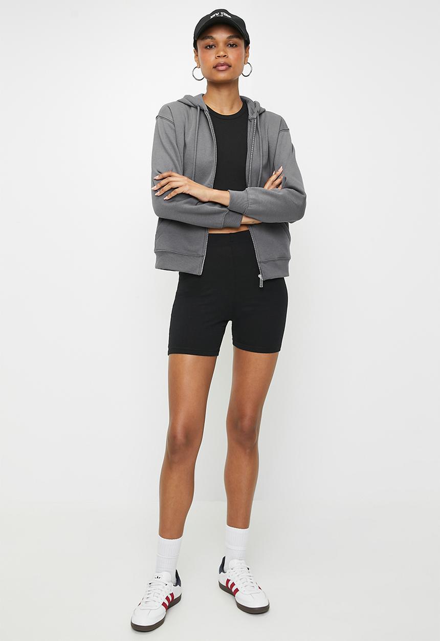 H&M - Cropped zip-through hoodie - grey