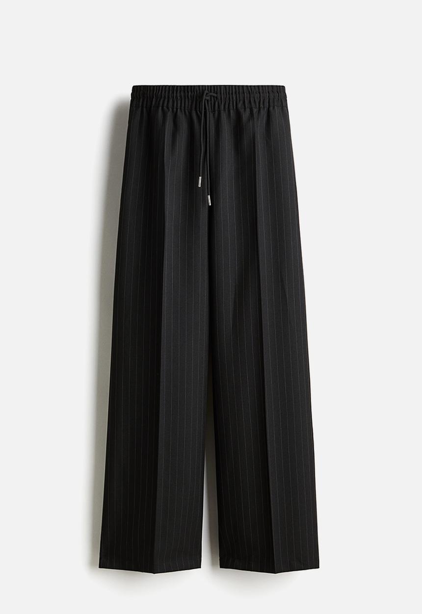 H&M - Wide pull-on trousers - black pinstriped