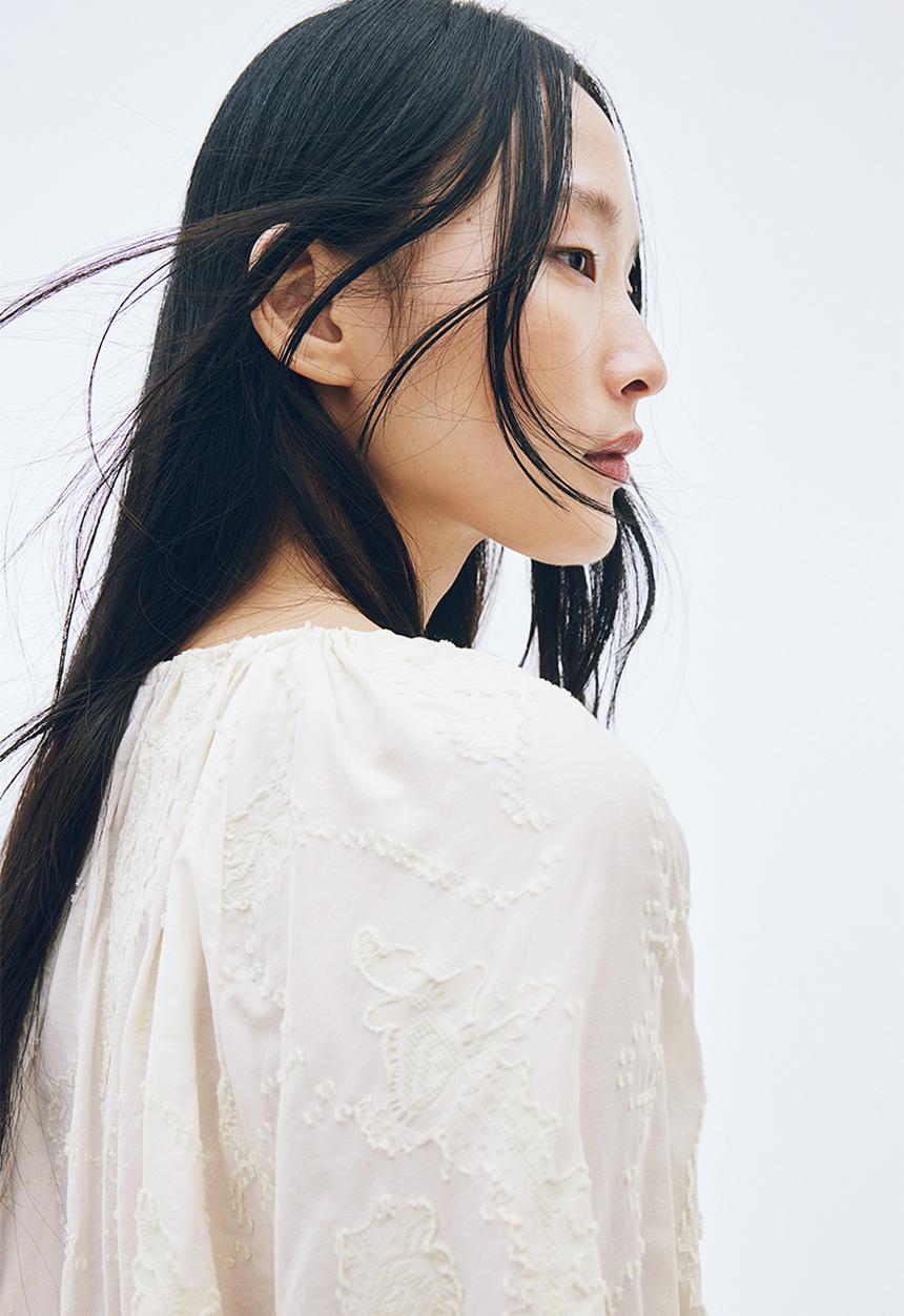 H&M - Jacquard-weave blouse - cream 