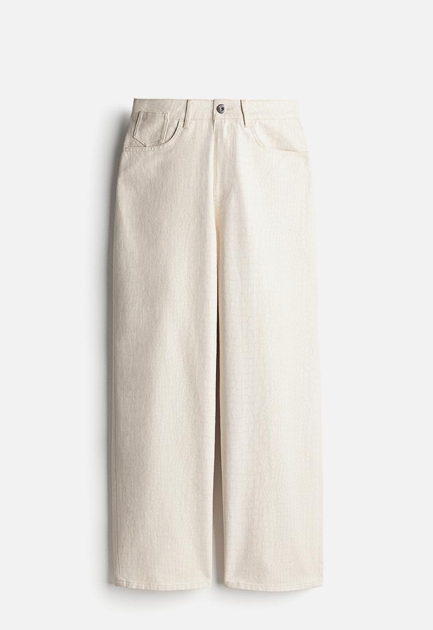 H&M - Patterned twill trousers - cream crocodile-patterned
