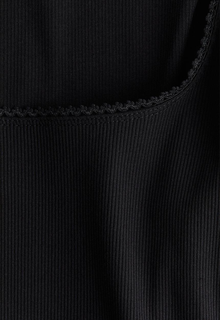 H&M - Picot-trimmed cotton top - black
