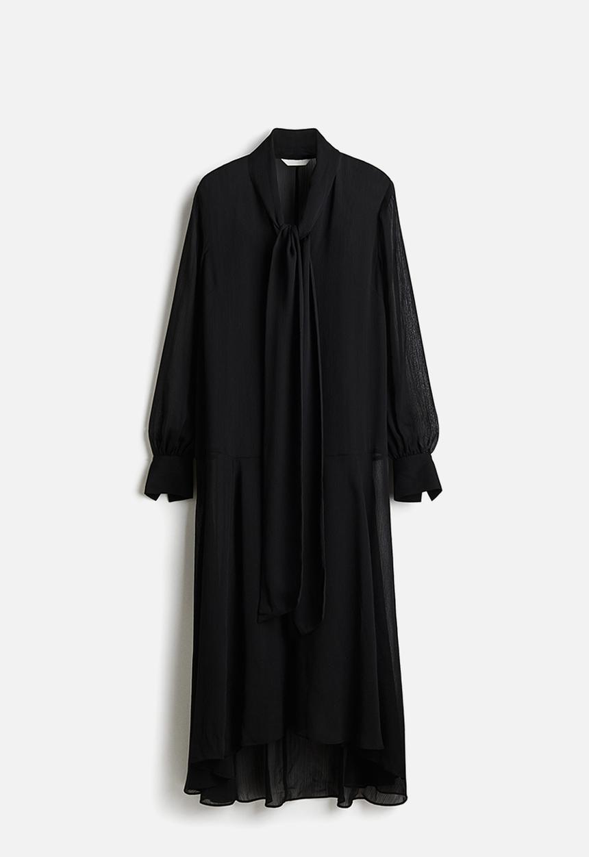H&M - Sheer tie-neck dress - black