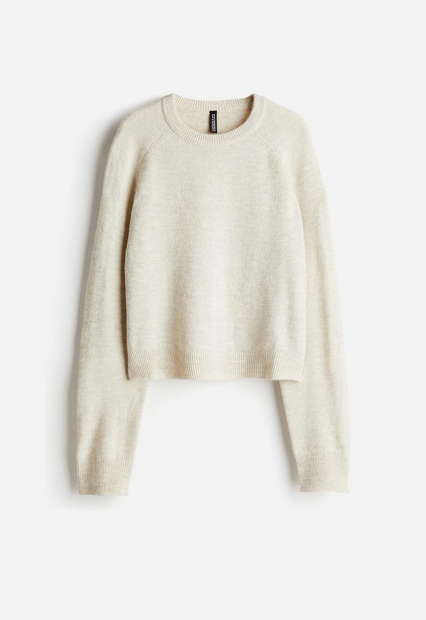 H&M - Short fine-knit jumper - light beige marl
