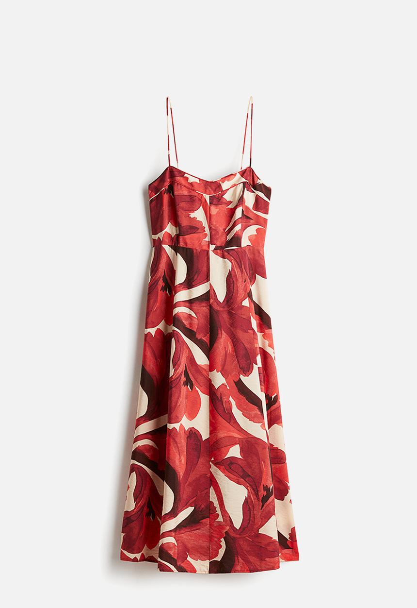 H&M - Strappy midi dress - light beige & red floral