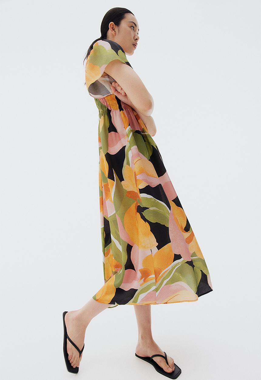 H&M - Butterfly-sleeved dress - green & patterned 