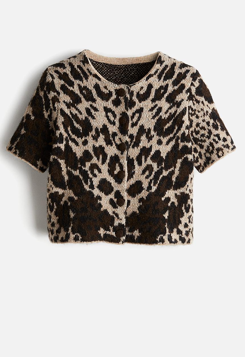 H&M - Jacquard-knit cardigan - beige & leopard print