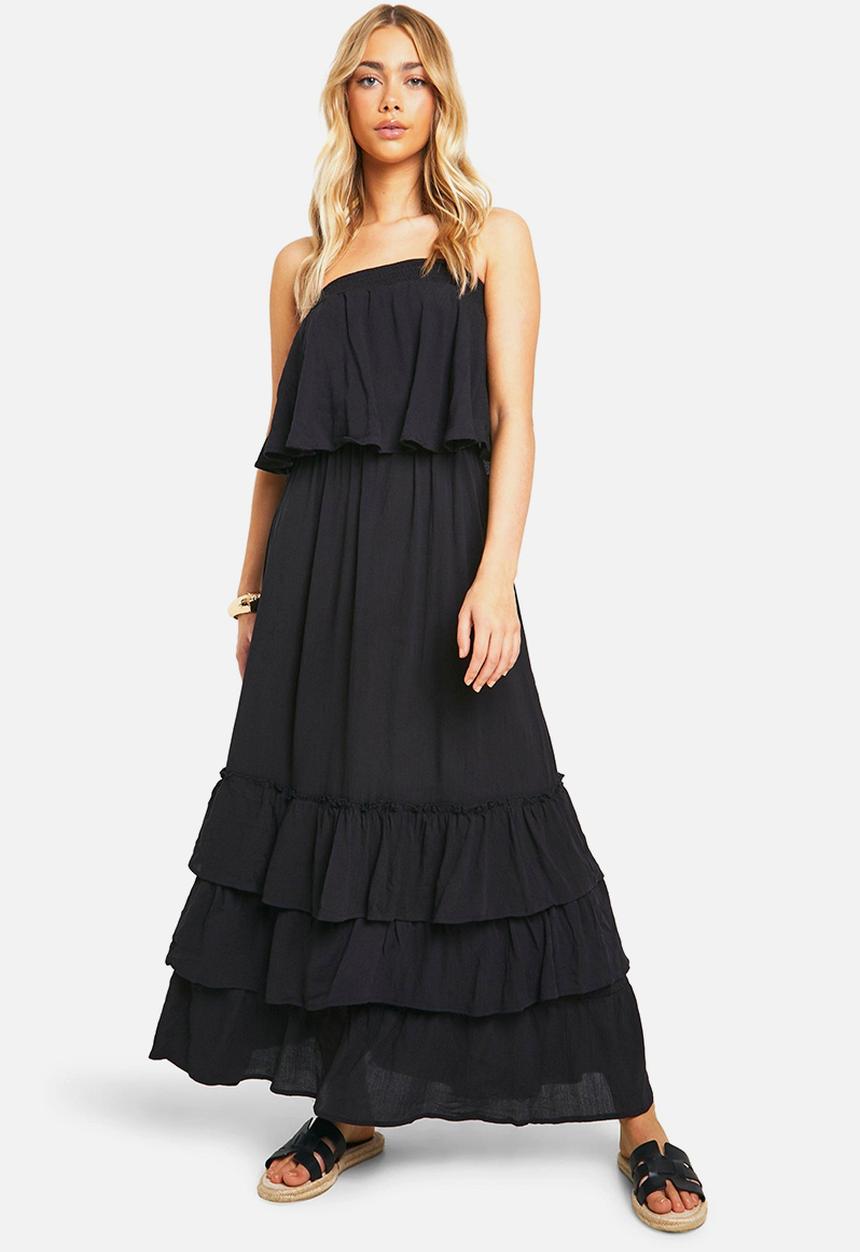 boohoo - Bandeau Ruffle Maxi Dress - Black