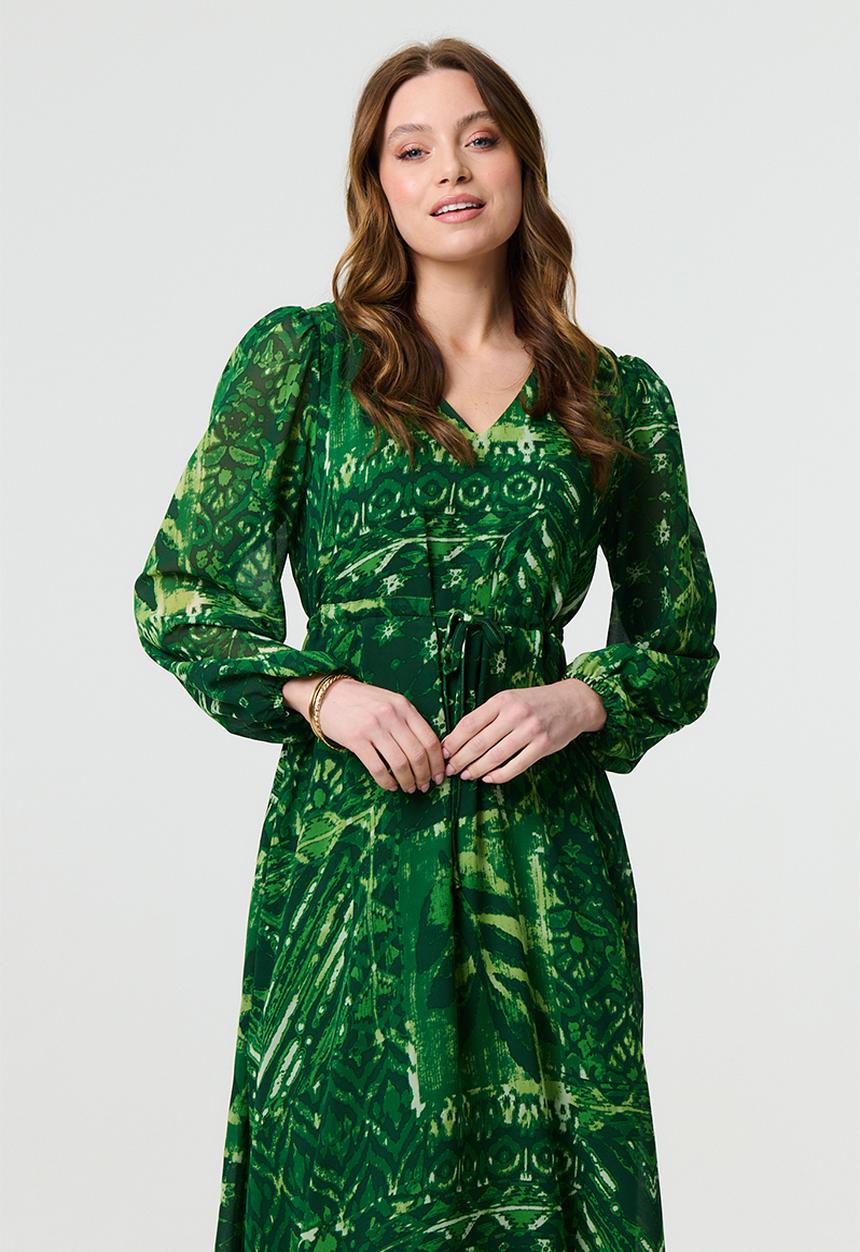 Stella Morgan - Leafy Printed Maxi Chiffon Dress - Green