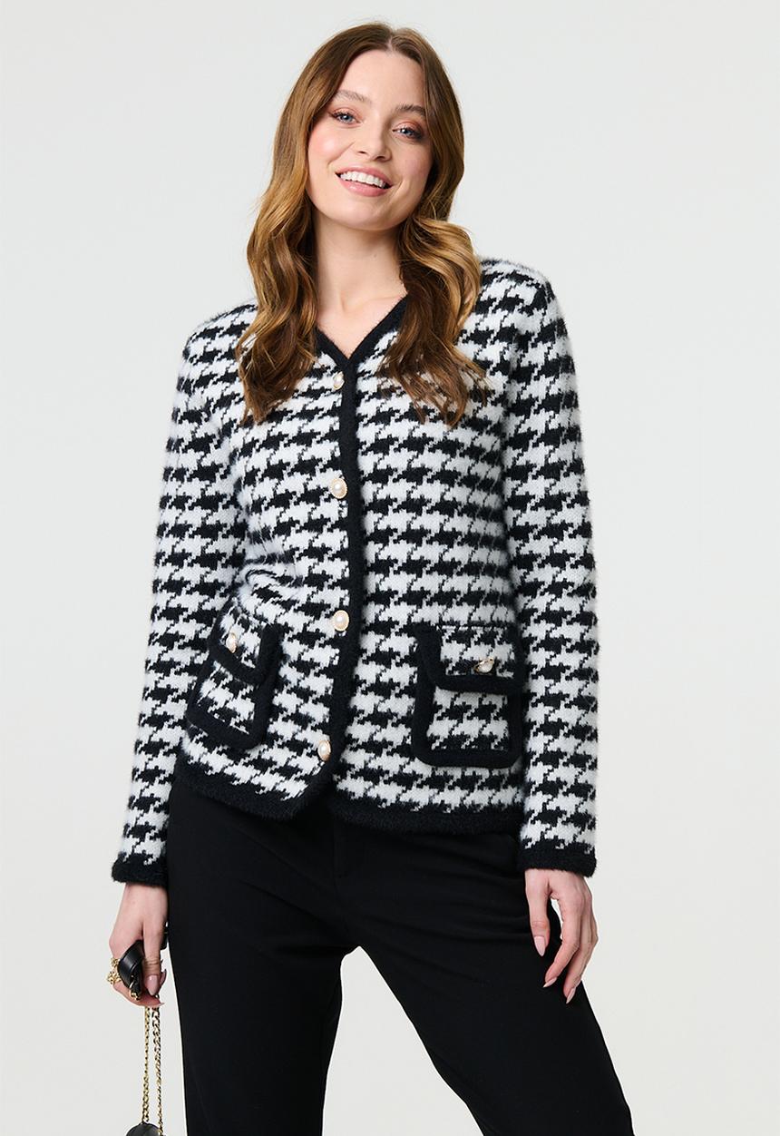 Stella Morgan - Houndstooth Knitted Cardigan - Multi Black