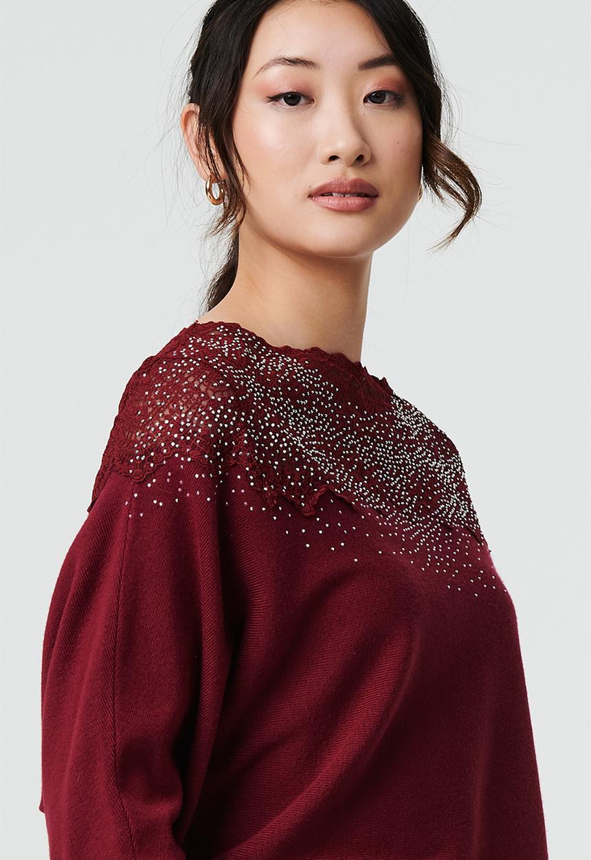 Stella Morgan - Sequinned lace knitted Sweater - Wine