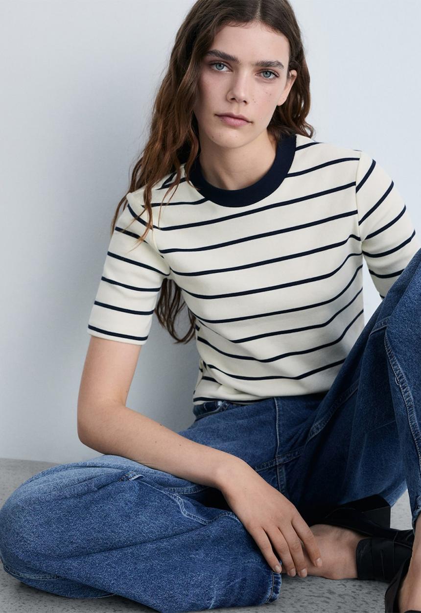 MANGO - T-Shirt Rayito - Light Beige