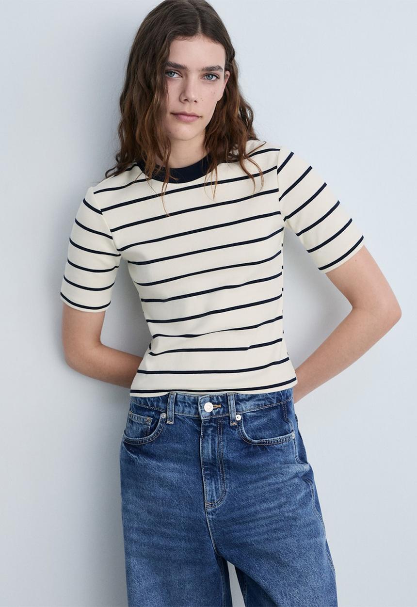 MANGO - T-Shirt Rayito - Light Beige