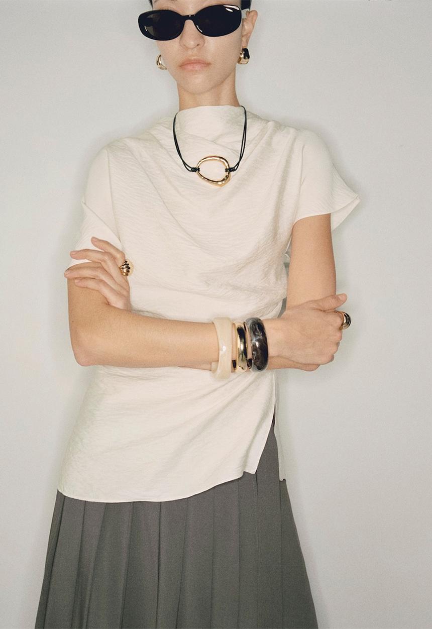 MANGO - Blouse Bianca - Light Beige