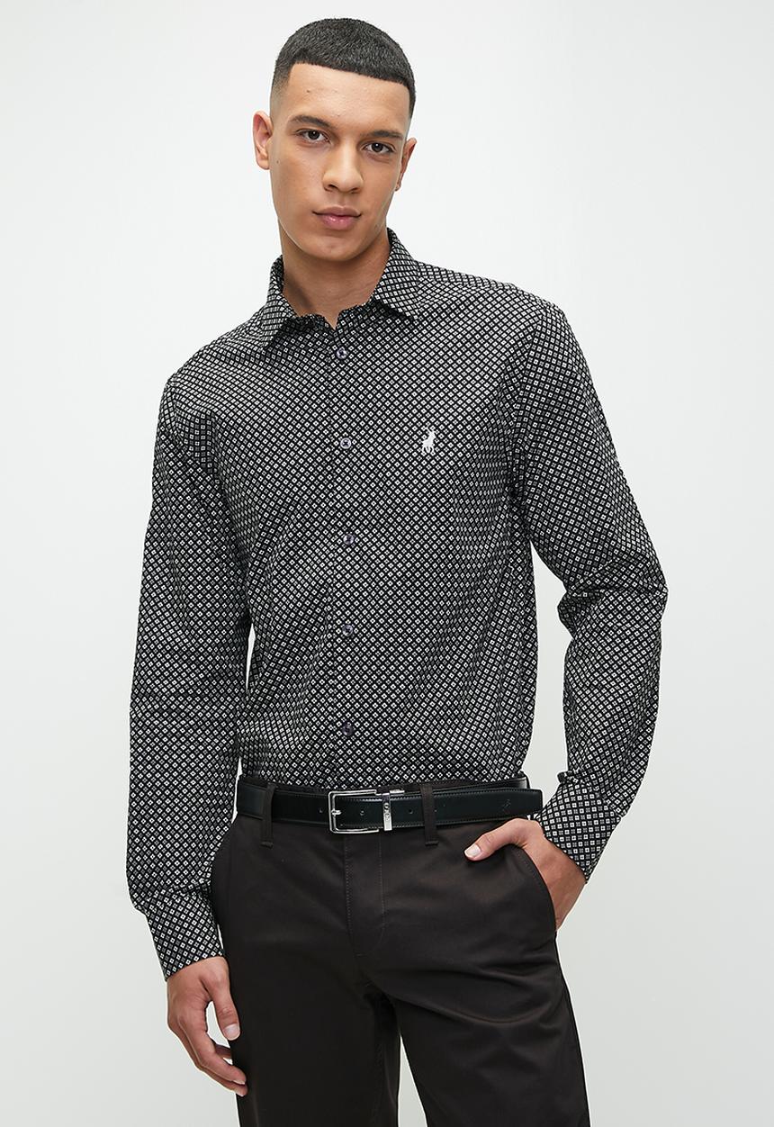 POLO - Mens Floral Printed Long Sleeve Shirt - Black