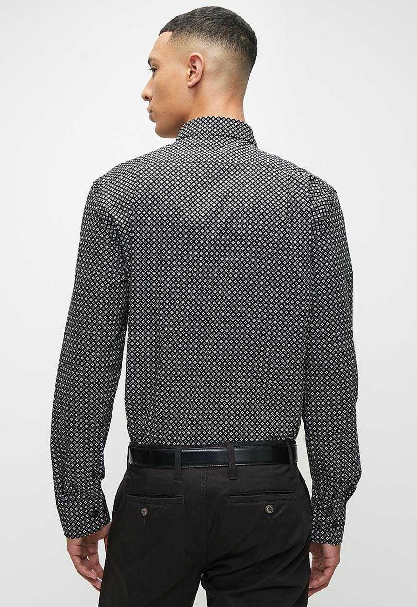 POLO - Mens Floral Printed Long Sleeve Shirt - Black