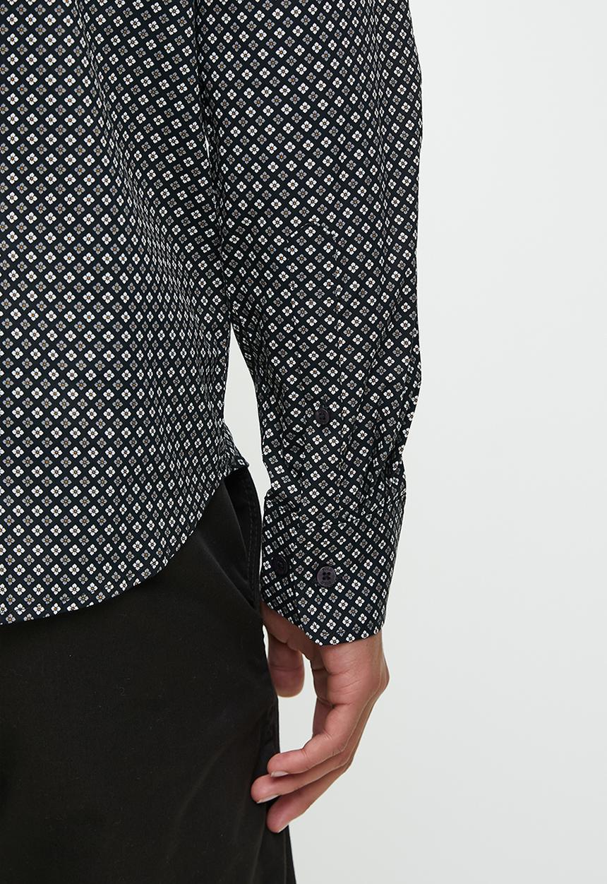 POLO - Mens Floral Printed Long Sleeve Shirt - Black