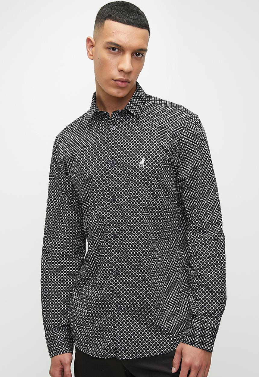 POLO - Mens Floral Printed Long Sleeve Shirt - Black