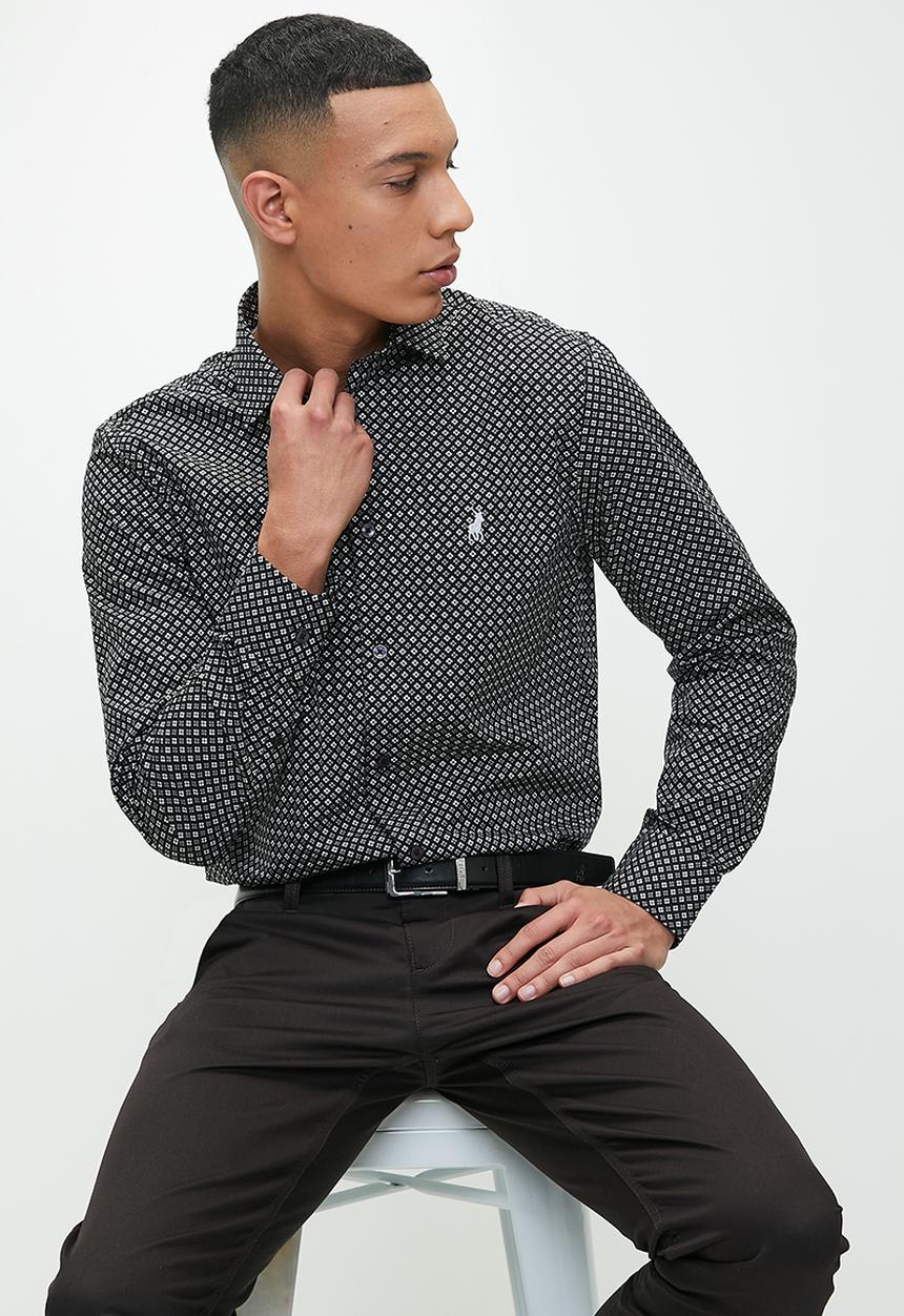 POLO - Mens Floral Printed Long Sleeve Shirt - Black