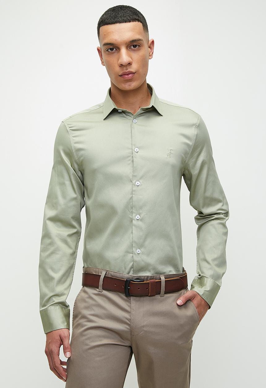 POLO - Mens Essential Sateen Long Sleeve Shirt - Sage