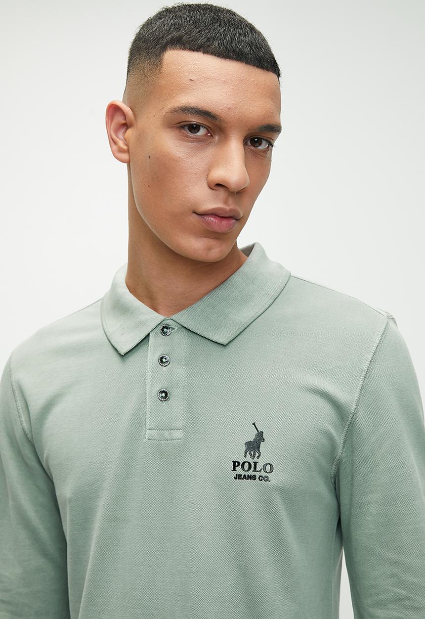 POLO - Mens Pjc Overdyed Long Sleeve Golfer - Sage