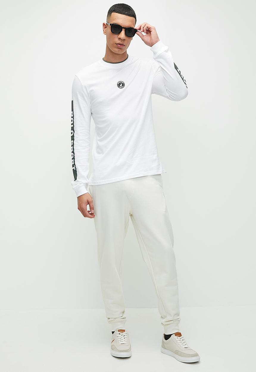 POLO - Men Sport Long Sleeve Sleeve Print Tee - White