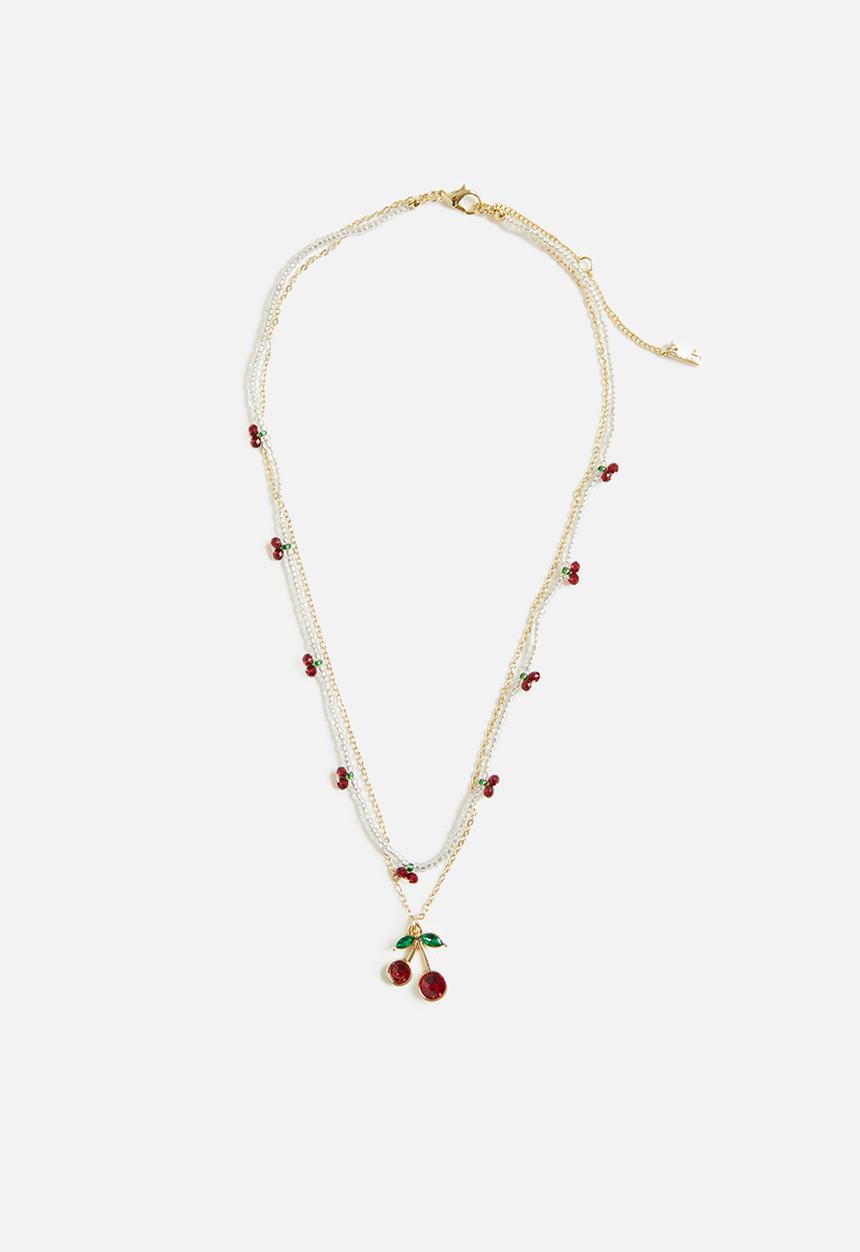 Rubi - 2 Pk fine chain necklace - gold plated faceted cherry