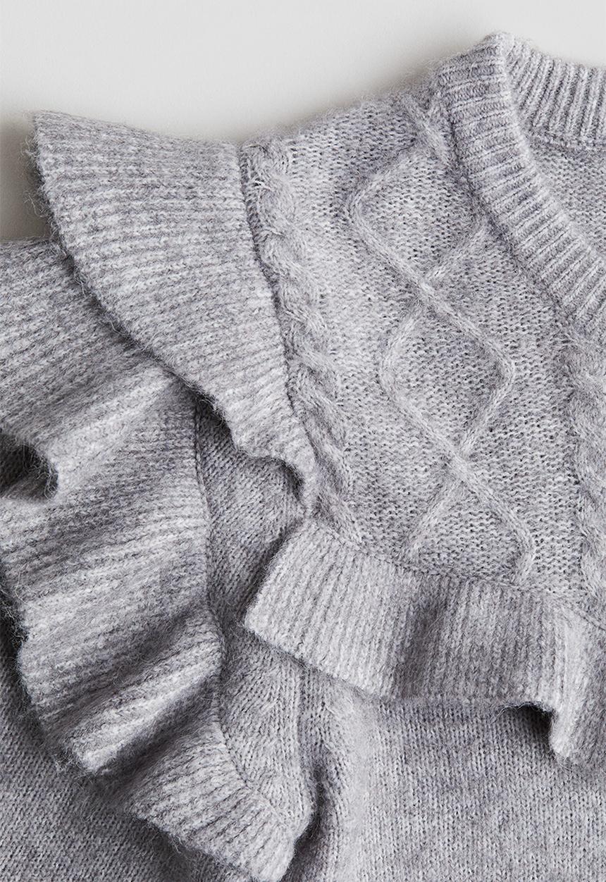H&M - Frill-trim jumper - grey marl