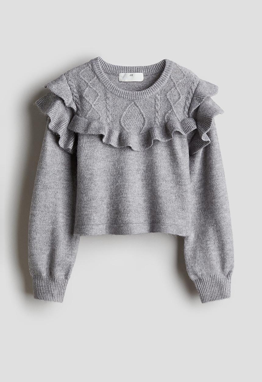 H&M - Frill-trim jumper - grey marl