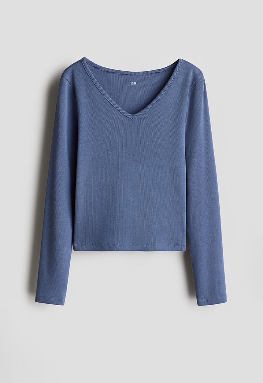 H&M - Ribbed cotton jersey top - dusty blue
