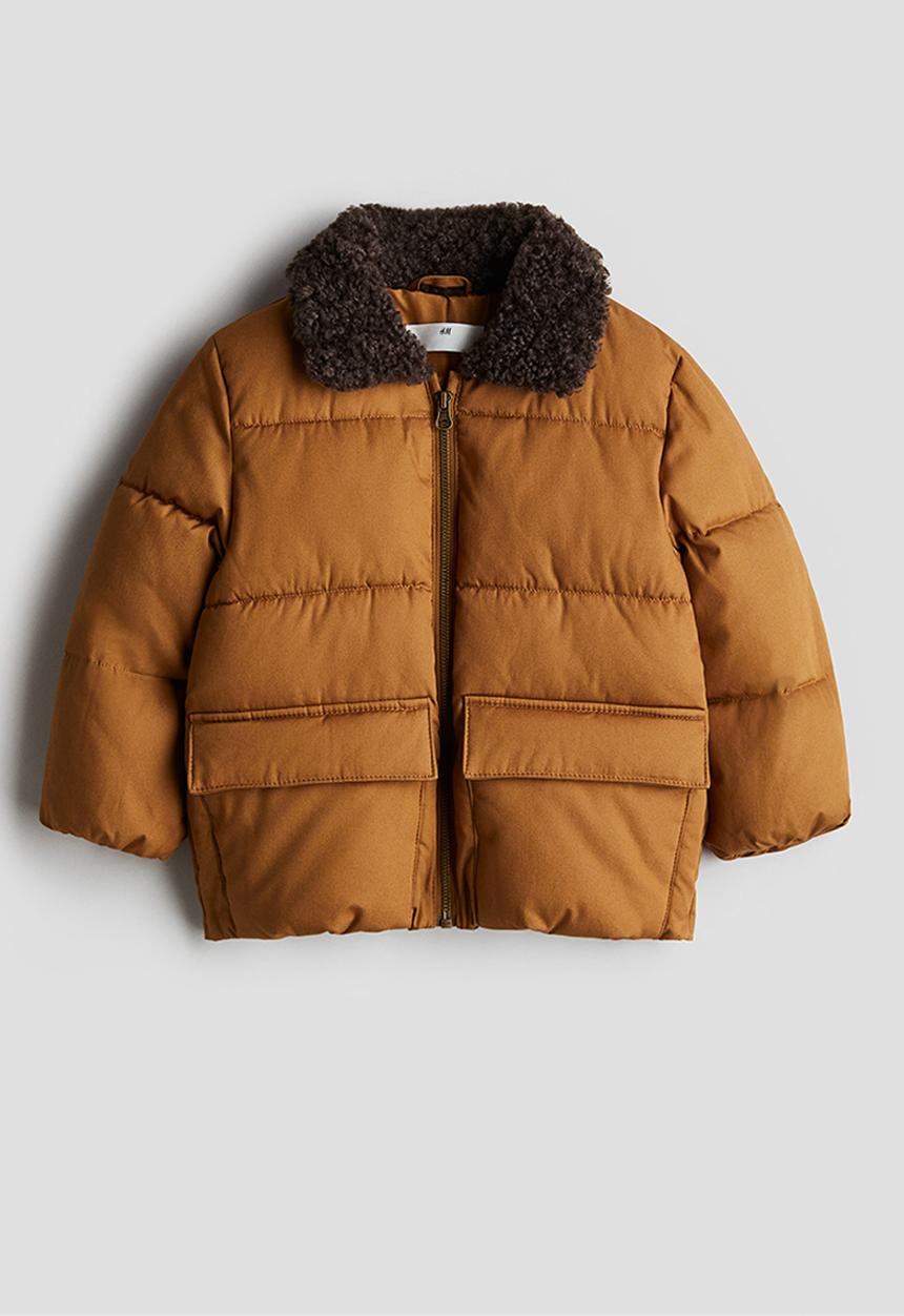 H&M - Teddy-collared puffer jacket - dark beige