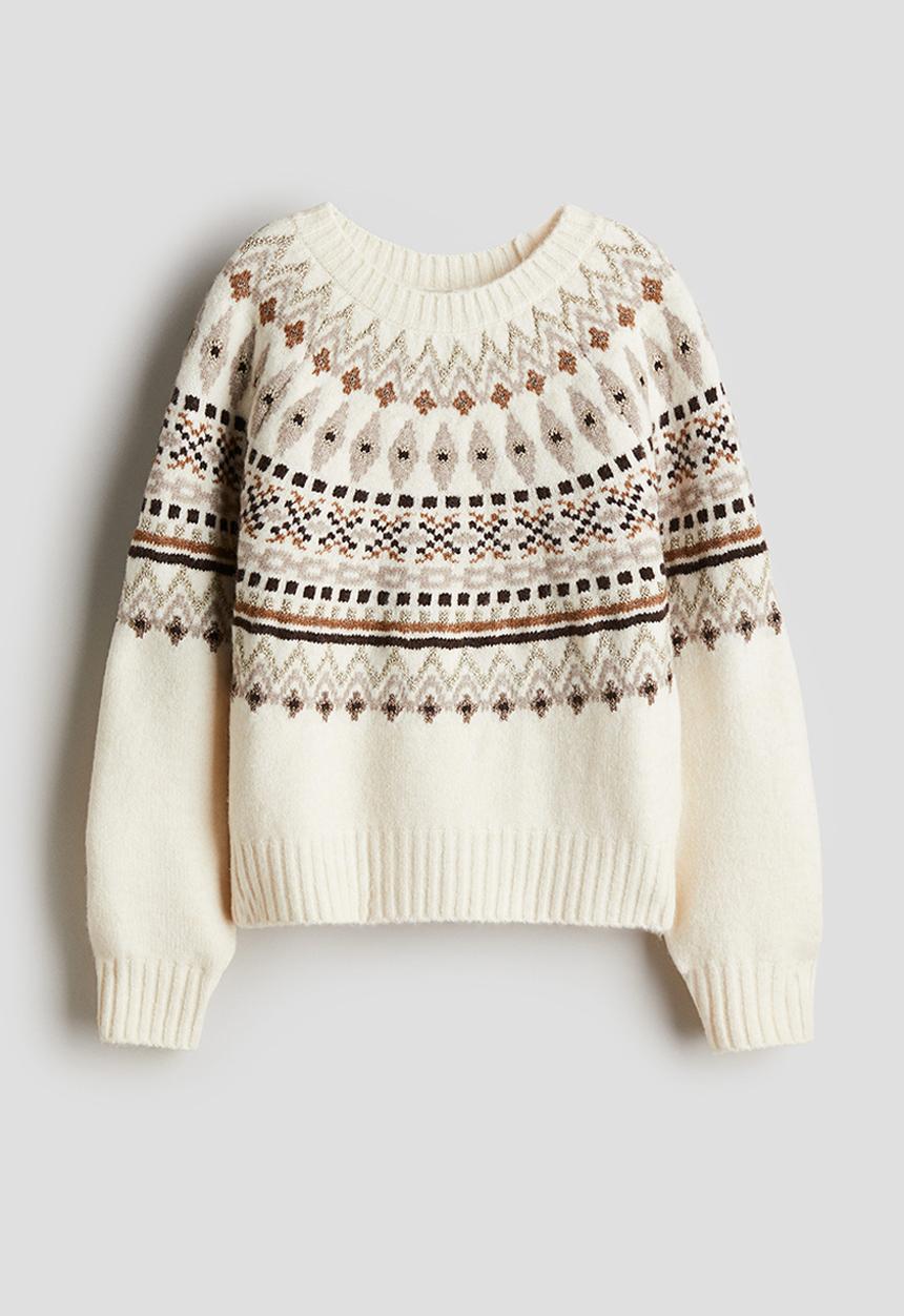 H&M - Jacquard-knit jumper - cream patterned 