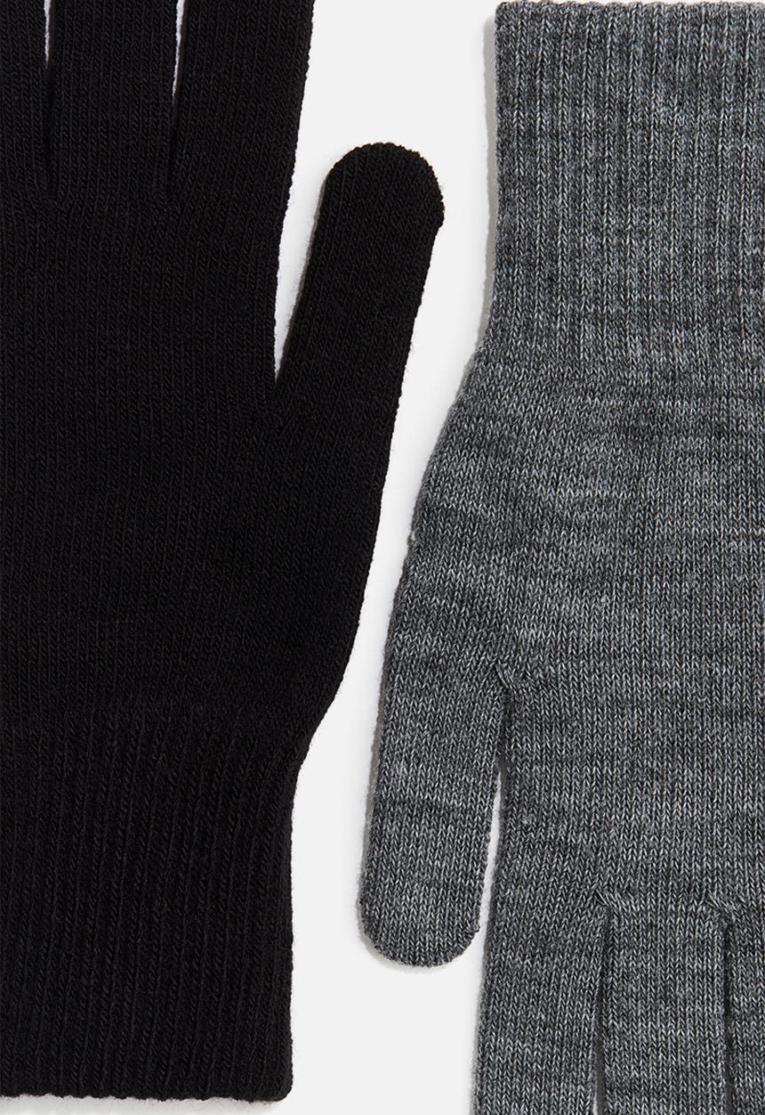 H&M - 2-pack gloves - grey marl/black 