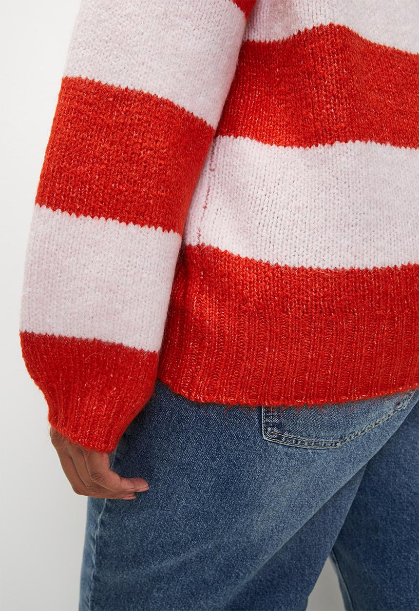 Cotton On - Plus luxe crew pullover - red poppy/ pink stripe