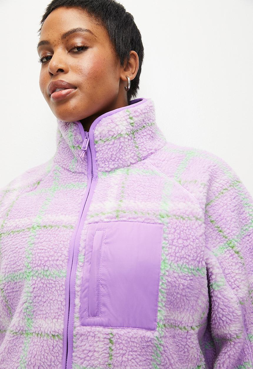 Cotton On - Plus Trail Sherpa Zip Thru - Lilac Check