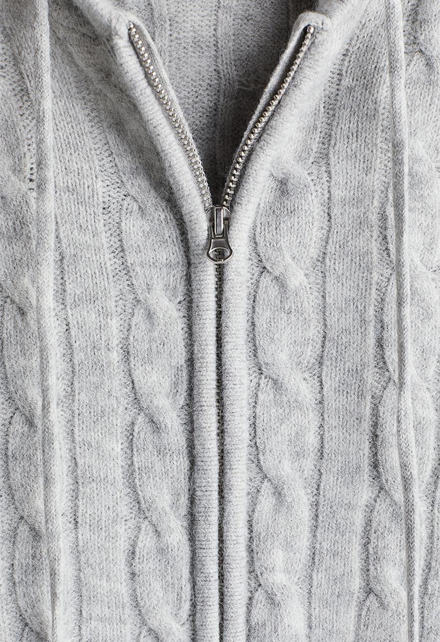 H&M - Cable-knit zip-through hoodie - light grey marl