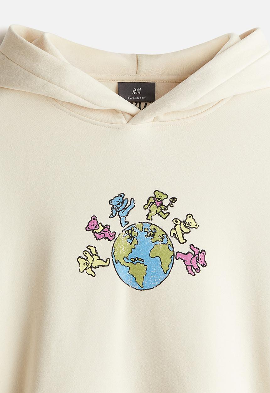 H&M - Oversized fit printed hoodie - light beige grateful dead
