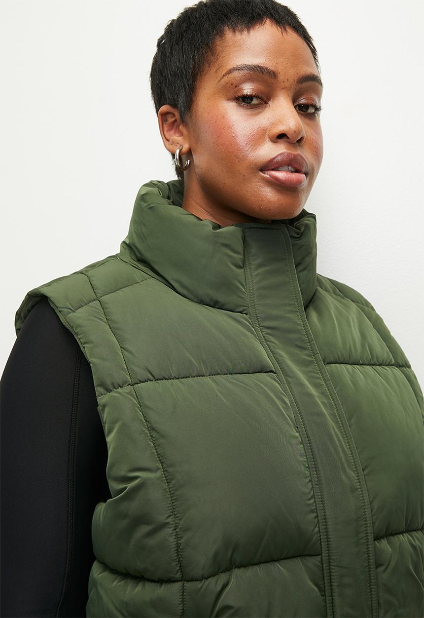 Cotton On - Plus The Mother Puffer Quilted Vest - Forest Green