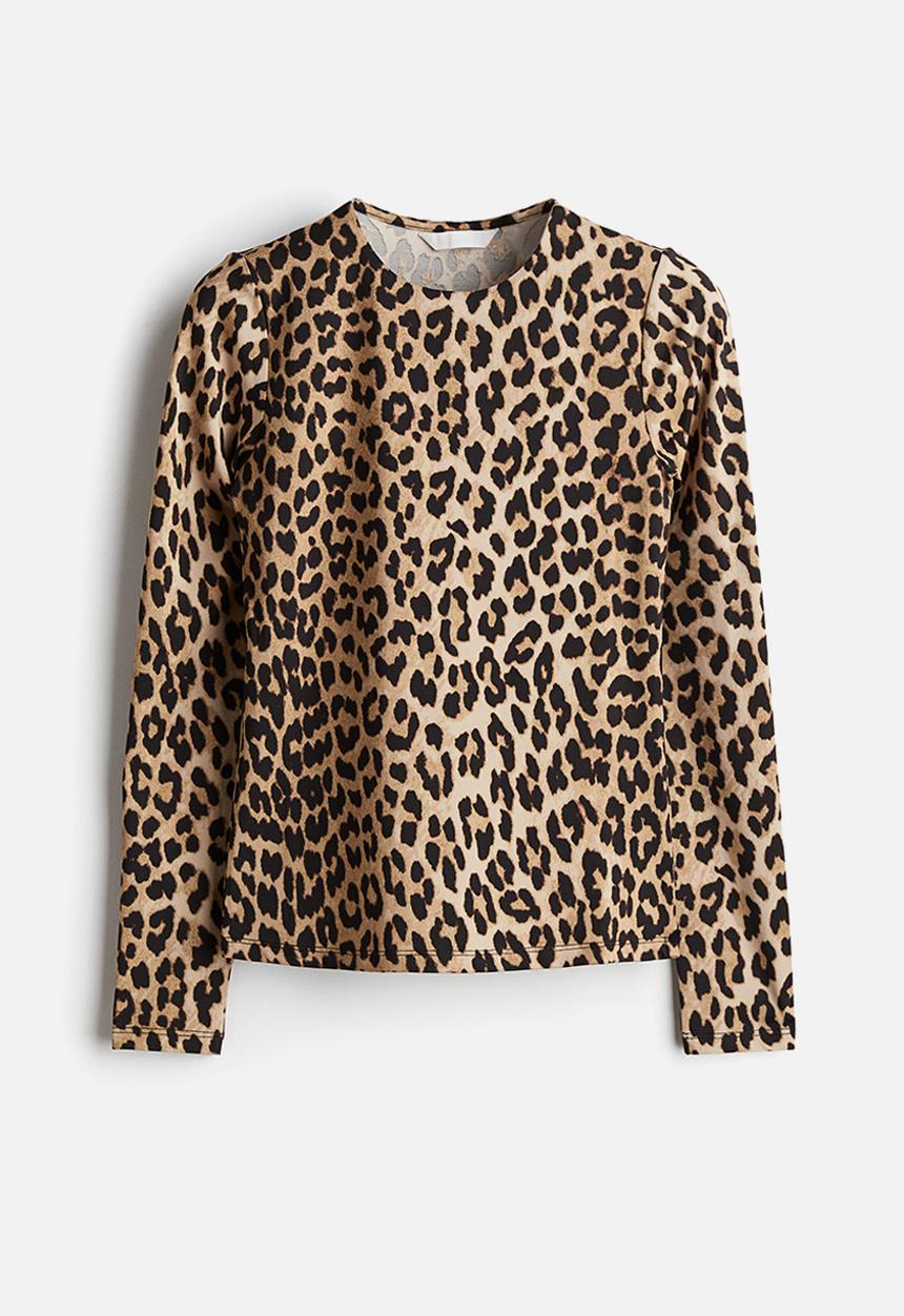 H&M - Jersey top - beige/leopard print